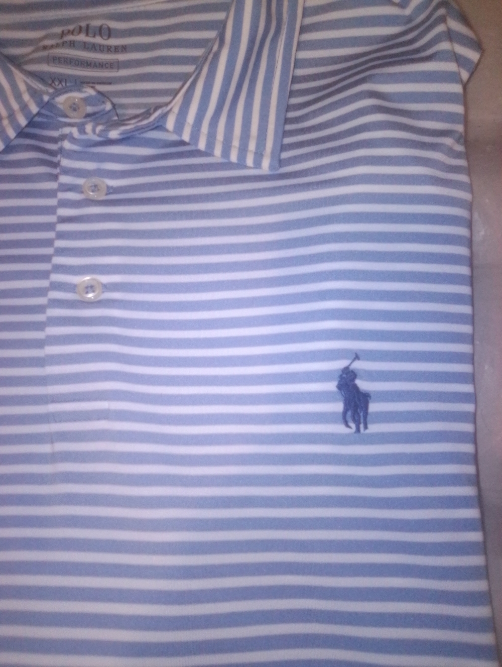 Polo by Ralph Lauren Blue & White Striped Polo with Navy Logo
